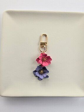 PINK PURPLE & GOLD FLOWER BAG CHARM